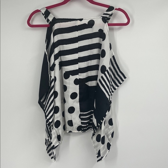 Black and White Striped Polka Dot Cold Shoulder Top - Picture 8 of 10